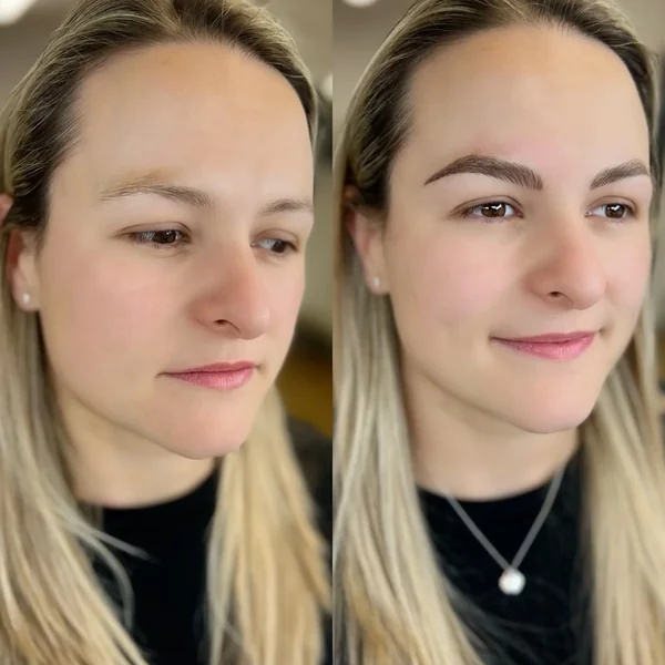 Before and after Microblading blonde sparse to full natural brows by Lorraine, Gold Coast